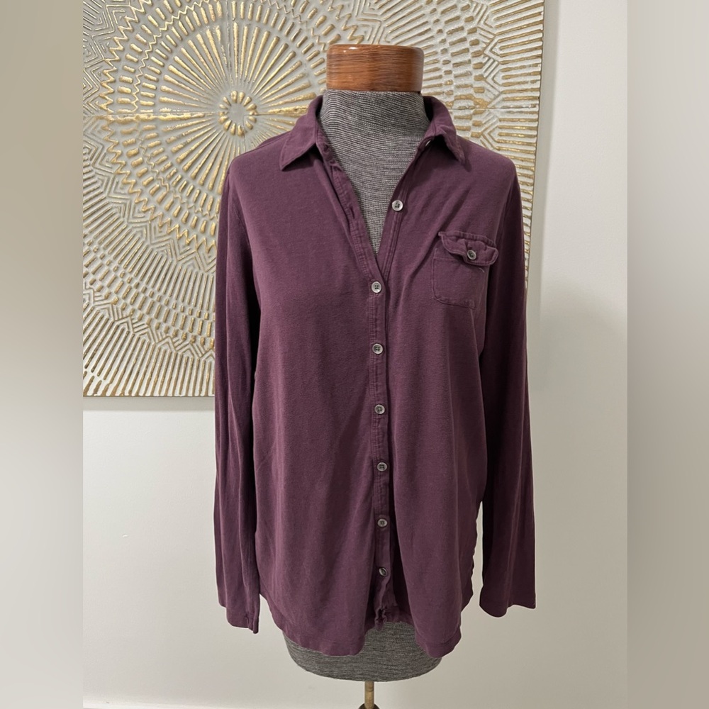 J.Jill Soft Cranberry Purple Button-Up Shirt Women's S Cotton Modal Long Sleeve